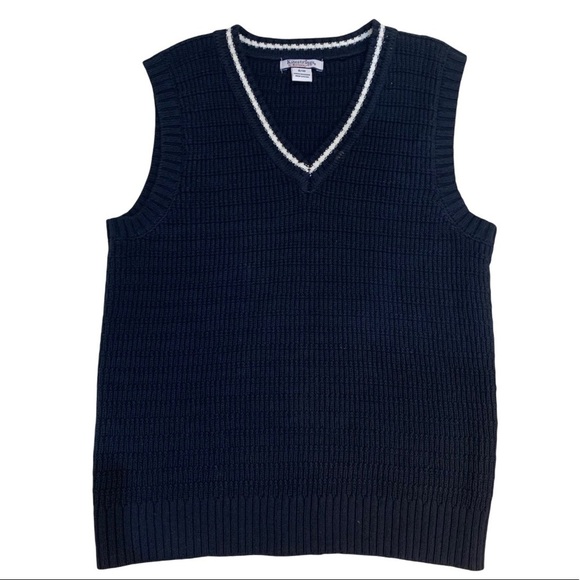 Kitestrings by Hartstrings Navy Blue Cotton Pullover V Neck Vest Sz 8/10 - Picture 1 of 6